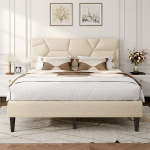 CSBDHome Upholstered Bed Frame with Headboard - 1 of 4