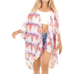 LA LEELA Women's Open Front 4th of July Patriotic Duster Summer Beachwear Cover Up Loose Dress Cardigans 3X-4X Stripes Red - 1 of 4
