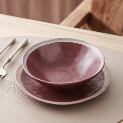 Wine Glazed Ceramic 16-Piece Dinnerware Set with Textured Accent