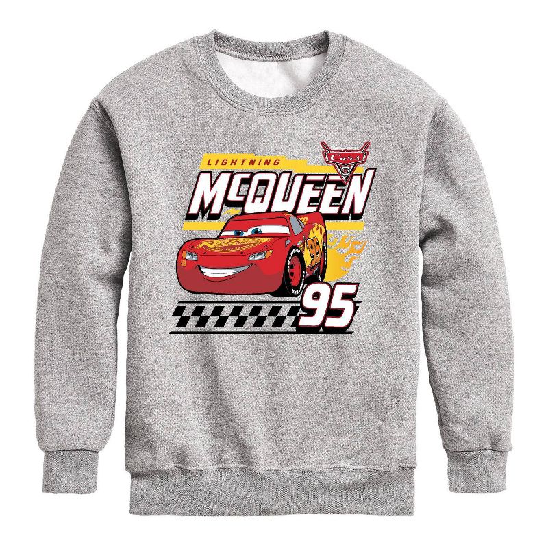 Boys' Cars Lightning McQueen Decal Fleece Long Sleeve Graphic T-Shirt - Light Gray/Heather Gray, 1 of 2