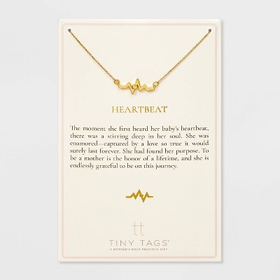 Tiny Tags 14K Gold Ion Plated Heartbeat Chain Necklace - Gold
