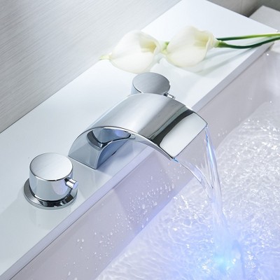 Polished Chrome 8-inch Widespread LED Bathroom Faucet with Pop-Up Drain