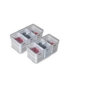 OU Fridge Organizer Bins with Triple Drain Baskets & Vented Lids, Clear Stackable Refrigerator Storage Container, Produce Kitchen Storage Bin - 1 of 2