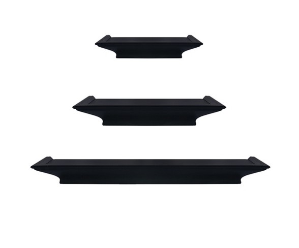 Set of 3 Traditional Floating Ledge Shelf Set Black- Burnes of Boston