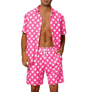 Lars Amadeus Men's Summer Polka Dots Hawaiian Short Sleeves Set 2 Pcs - 1 of 4