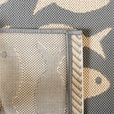 Reversible Rectangular Grey/Beige Synthetic Indoor/Outdoor Rug