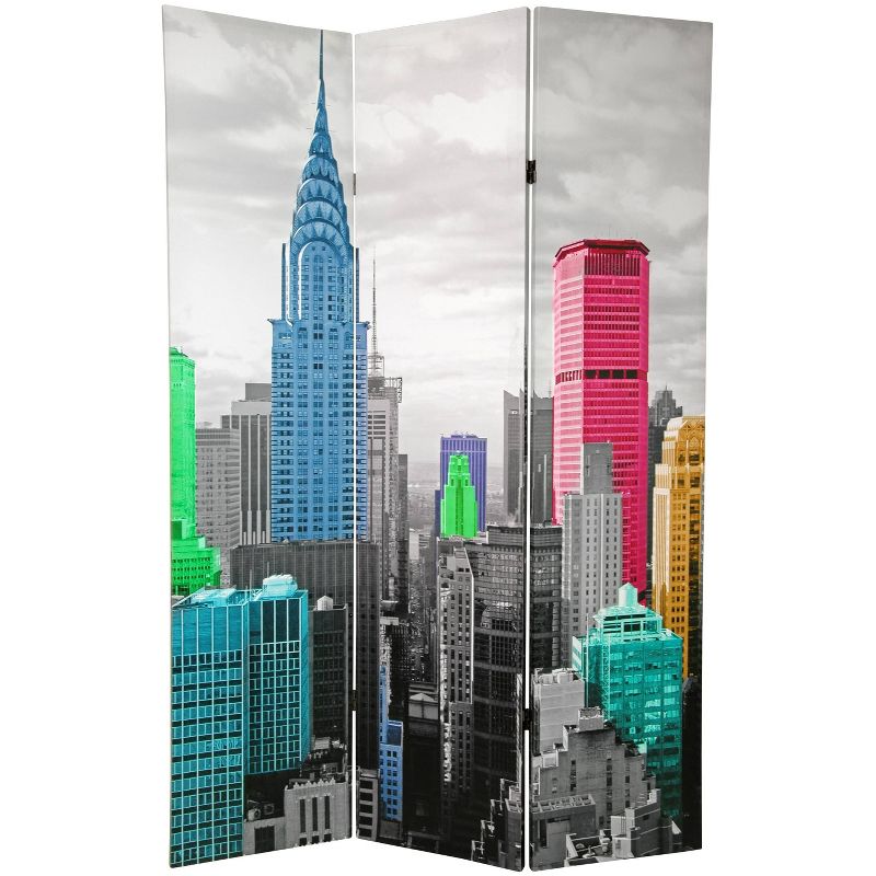 6&#34; Colorful New York Scene Room Divider Blue/Gray - Oriental Furniture, 3 of 6