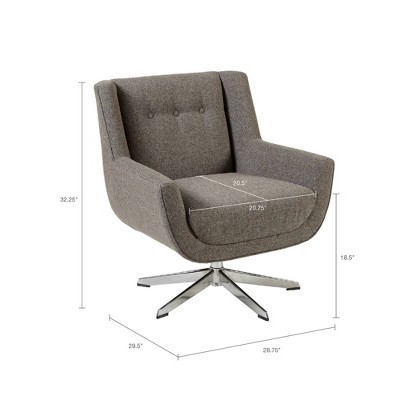 Nina Brown Chrome Swivel Lounge Chair with Swoop Arms