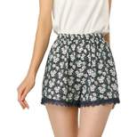 Allegra K Women's Floral Print Lace Trim Elastic Waist Shorts