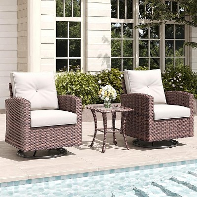 LayinSun Outdoor Swivel Rocker Chair Set Rattan Wicker Swivel Chairs Patio Bistro Set for Porch