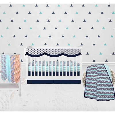 Bacati - Boys Triangles Aqua Navy 8 pc Crib Bedding Set with Long Rail Guard Cover