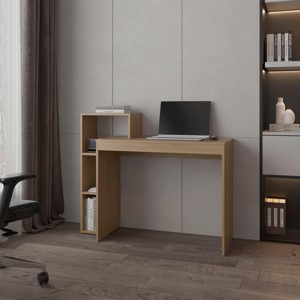INFURNIC Desks Modern Computer Desk with Open Storage Shelving and Spacious Work Surface Easy to Assemble, Brown, 35.4"*43.3"*15.7" - 1 of 4