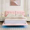KTMBDW Floating Bed Frame Queen with Button Tufted Headboard and LED Lights,Upholstered Platform Bed Station,No Box Spring Needed,PU - 2 of 4