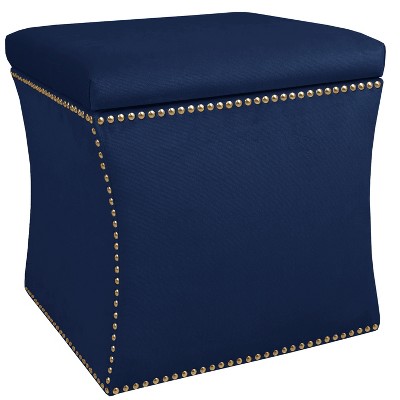 Nail Button Storage Ottoman Velvet Navy Gold Nail Buttons - Skyline Furniture