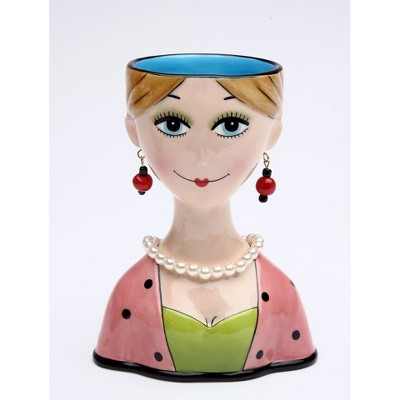 Hand-Painted Ceramic Lady Vase with Pearl Necklace