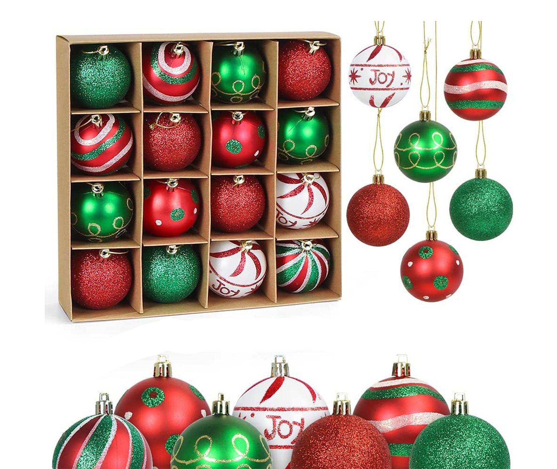 Christmas Balls Ornaments, 16PCS Colored Shatterproof Decorative Hanging Tree Decorations Baubles Set
