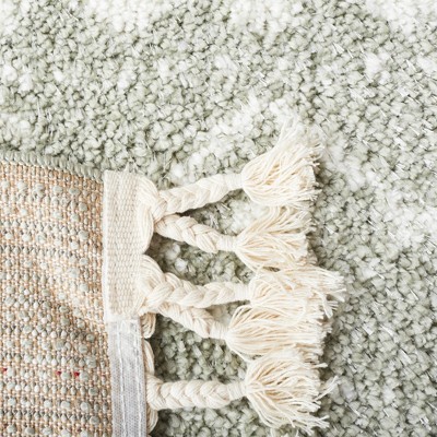 Sage and Ivory Synthetic Fringe Shag Runner Rug