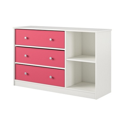 White and Pink 3-Drawer Wide Nursery Dresser