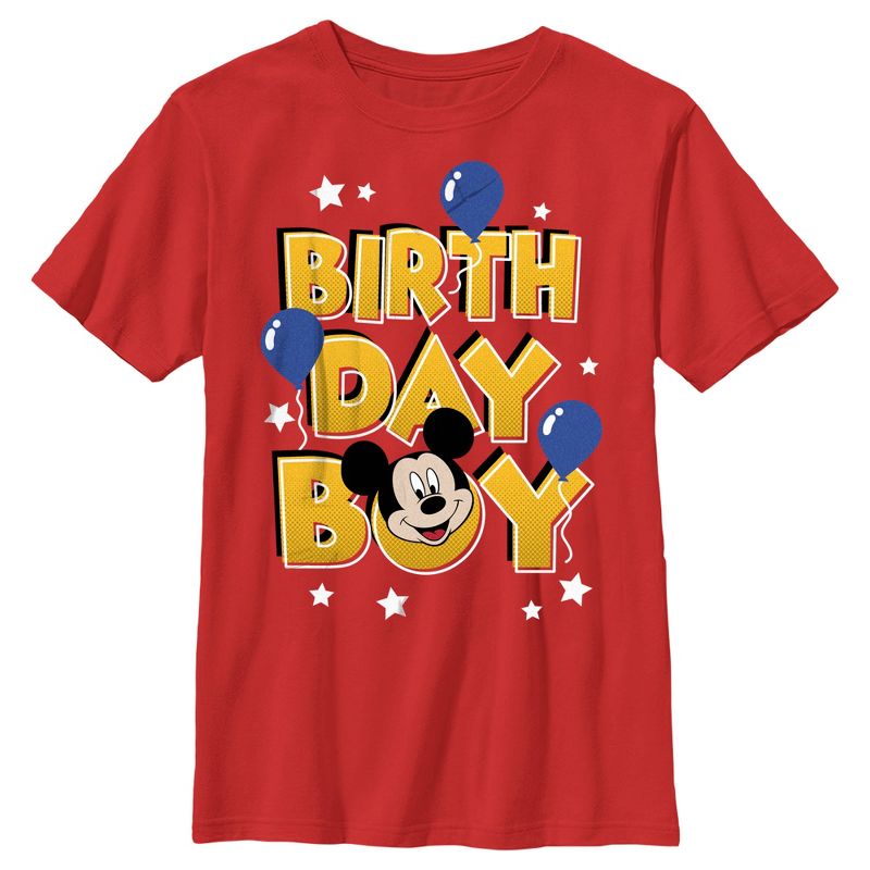 Boy's Disney Mickey Mouse Birthday Boy Balloons T-Shirt, 1 of 5