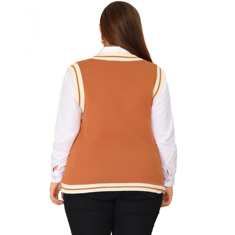 Agnes Orinda Women's Plus Size V Neck Bear Knit Sleeveless Pullover Sweaters Vest, 4 of 6