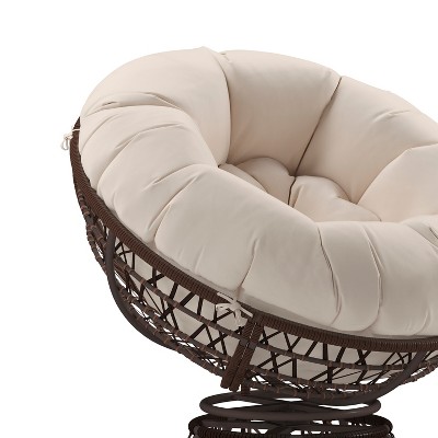 360° Swivel Patio Chair with Beige Cushion and Brown Metal Frame