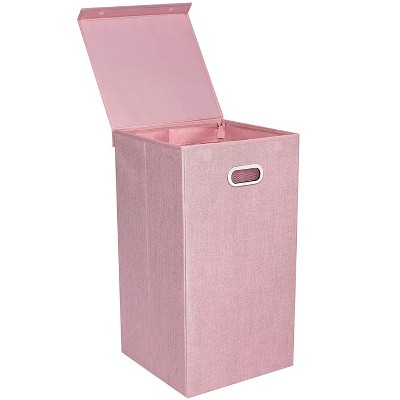 Image of BirdRock Home Single Linen Laundry Hamper with Lid and Removable Liner - Pink