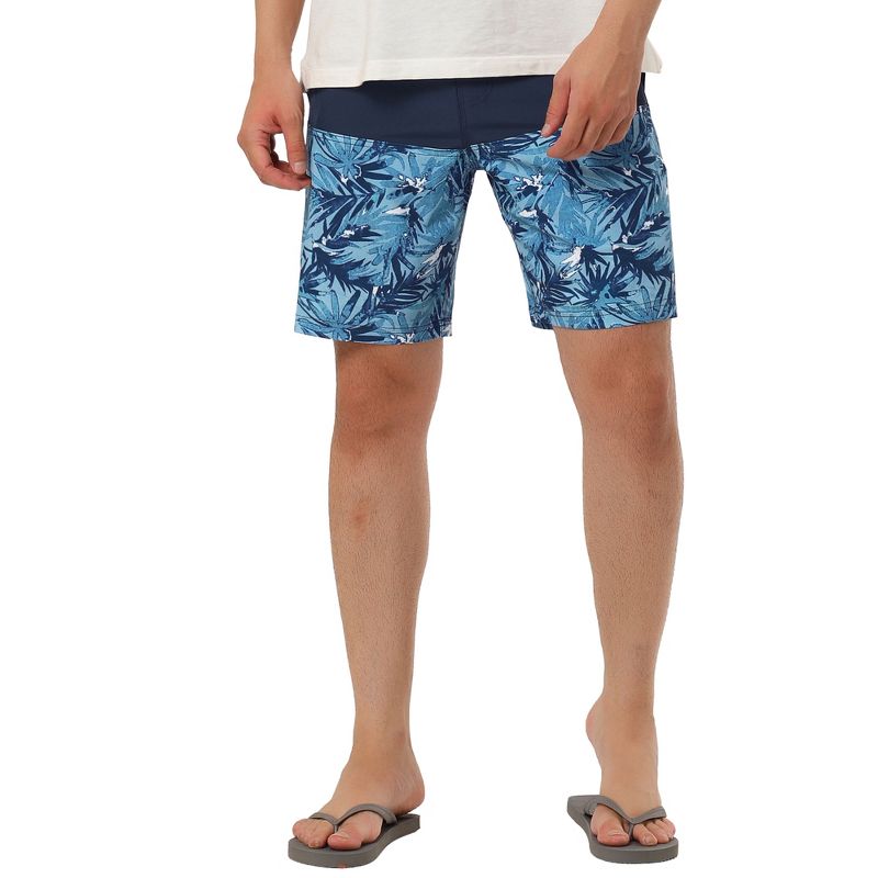 TATT 21 Men's Summer Beach Drawstring Color Block Printed Swim Board Shorts, 4 of 7