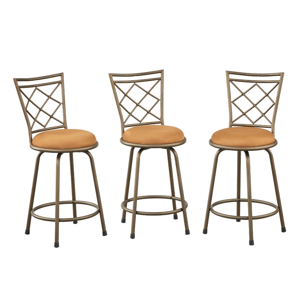 Buylateral Set of 3 Avery Adjustable Height Metal Barstools Brown/Taupe: Upholstered, Counter & Pub Height