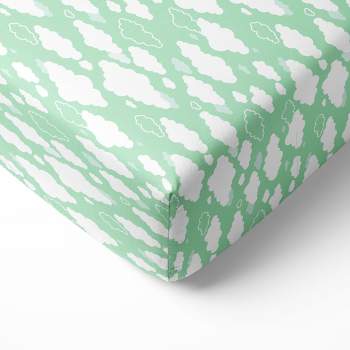 Bacati - Mint Clouds 100 percent Cotton Universal Baby US Standard Crib or Toddler Bed Fitted Sheet