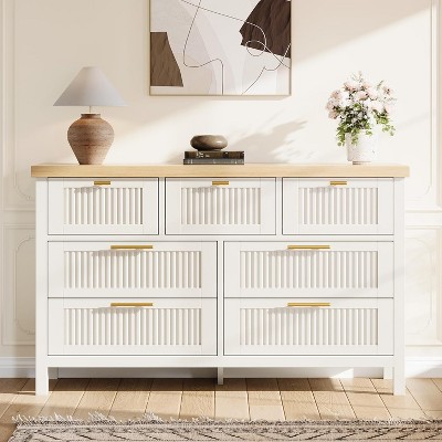 Coucheta Fluted Dresser for Bedroom with 7 Drawers, 47.4'' Wide Chest of Drawers with Large Clothes Storage Cabinet, Wood Fluted Dresser, TV Stand