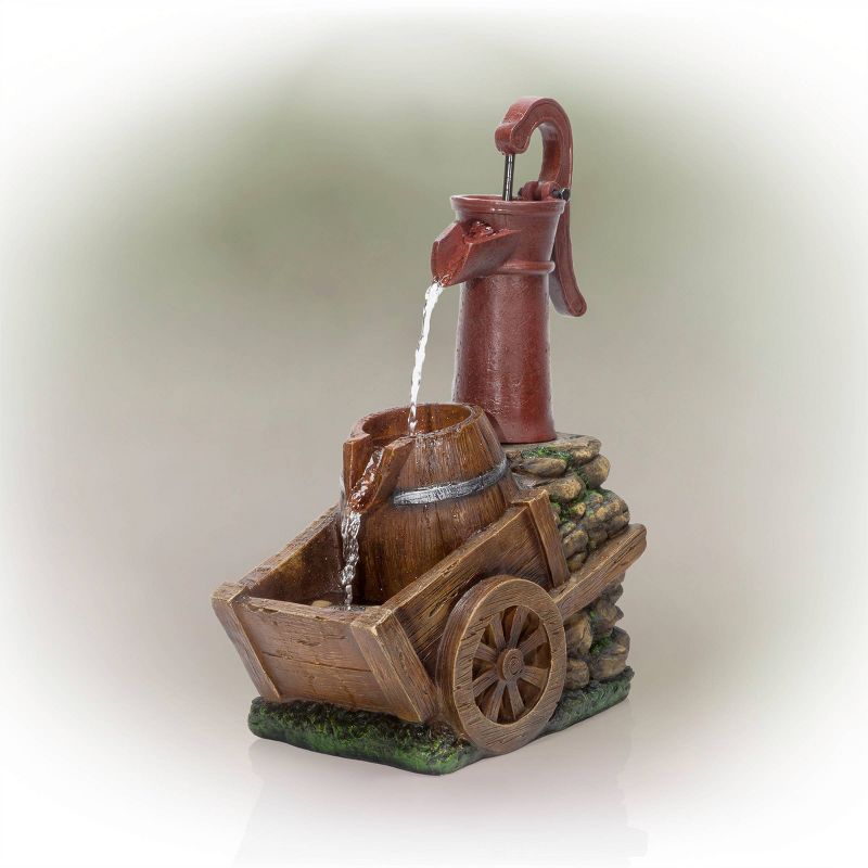24&#34; Vintage Red Metal Water Pump With Fiberglass, Resin &#38; Stone Wheelbarrow Fountain Small - Alpine Corporation, 5 of 7