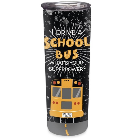 Elanze Designs Drive School Bus Superpower Grey Splatter 20 ounce Stainless Steel Travel Tumbler - image 1 of 4