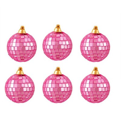 Northlight 6ct Bubblegum Pink Mirrored Glass Disco Ball Christmas Ornaments 2.75" (70mm)