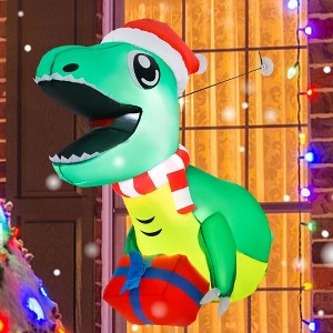 Costway 3.3' Christmas Inflatable Dinosaur Broke Out from Window Hanging Window Dinosaur - 1 of 4