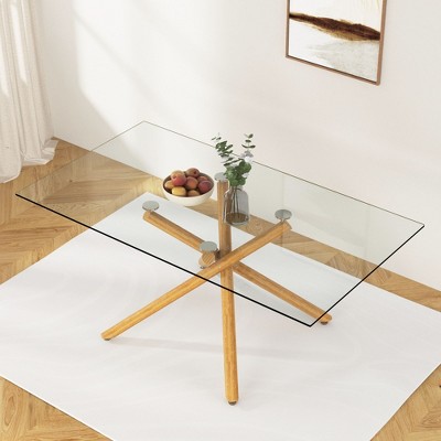 NicBex Dining Table 71" Modern Minimalist Rectangular Glass Tabletop with Chrome Metal Legs for Dining Room