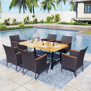 Captiva Designs 7Pc Patio Dining Oil Finished Tabletop Acacia Wood Table & Rattan Chairs - 1 of 4
