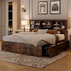 Full Bed Frame with High Storage Bookcase Headboard, Wood Bed Frame with 4 Storage Drawers, No Box Spring Needed, Metal Frame, Noise-Free, Brown - 2 of 4
