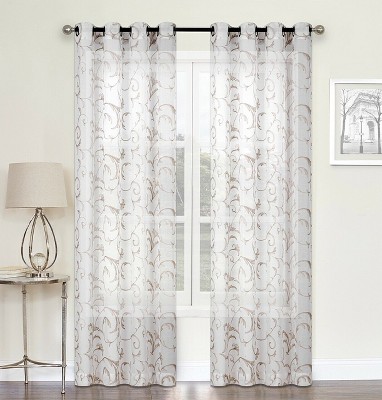 Kate Aurora Regal 2 Pack Floral Embroidered Sheer Grommet Curtains
