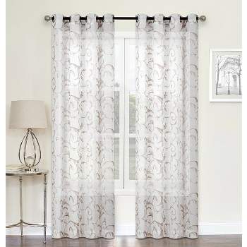 Kate Aurora Regal 2 Pack Floral Embroidered Sheer Grommet Curtains