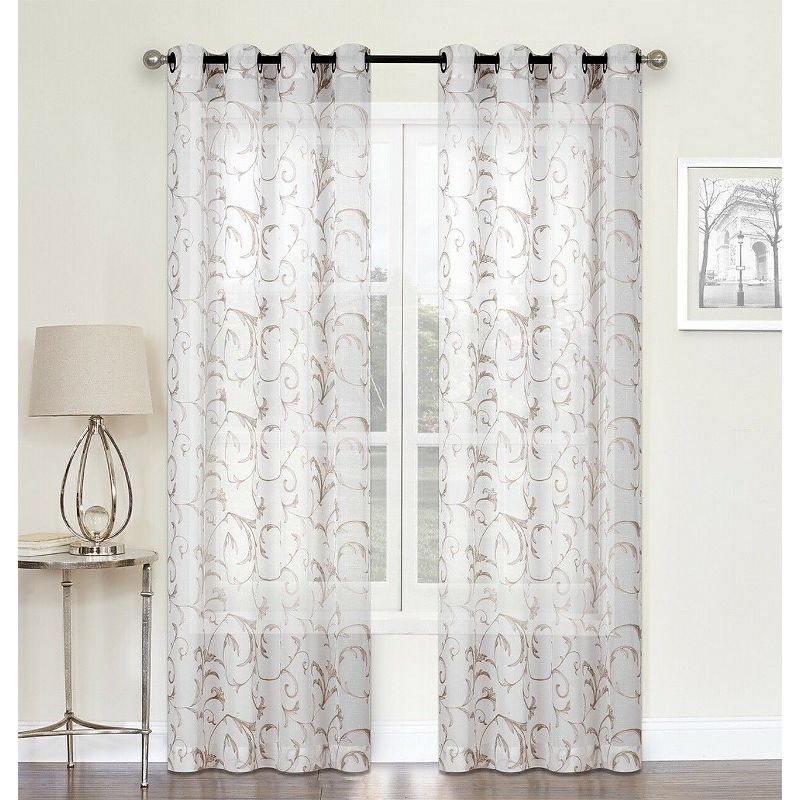 Kate Aurora Regal 2 Pack Floral Embroidered Sheer Grommet Curtains, 1 of 2