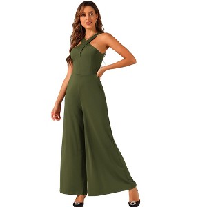 Allegra K Women's Cross Neck Sleeveless Wide Leg Full Length Romper Jumpsuits - 1 of 4