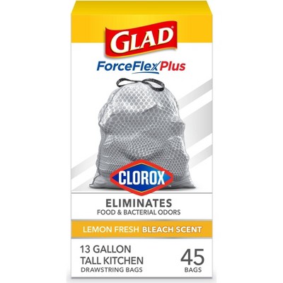 Glad ForceFlex Plus Drawstring Trash Bags - Lemon Fresh Bleach - 13 Gallon - 45ct