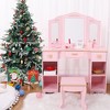 Girls Vanity Table and Chair Set, Kids Makeup Dressing Table with Wood Makeup Playset Toy, Kids Vanity Set with Mirror & Drawer for Age 4-9, Pink - 2 of 4