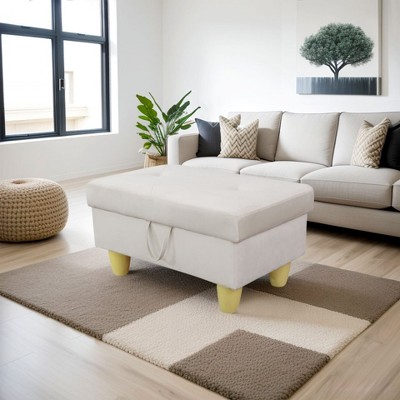 DOMETOUR 28.5" White Flannel Living Room Ottoman-Modern Soft Footrest or Extra Seating for Small Spaces and Bedrooms