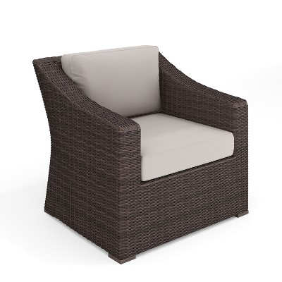 Martha Stewart Bedford Indoor-Outdoor Patio Accent Chair in Rattan Wicker with All-Weather Cushions