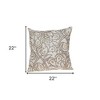 HomeRoots 22" Brown and White Cotton Throw Pillow with Embroidery - 3 of 4