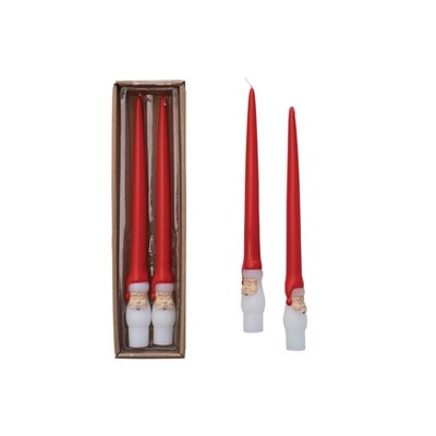 Storied Home Unscented Santa Taper Candles in Box, Red and White, Set of 2 (Approximate Burn Time 3 Hours)
