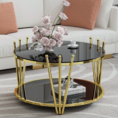Dolonm Stainless Steel Round Glass End Table，Side Table