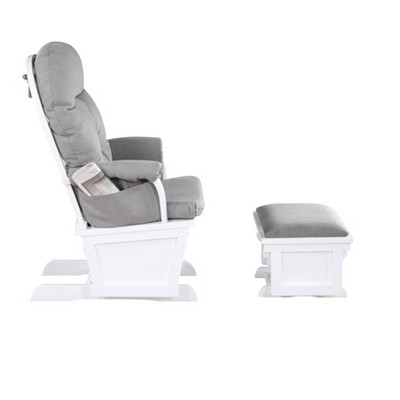 White Wood and Gray Fabric Glider with Ottoman