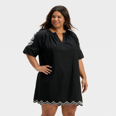 Women's Short Sleeve Eyelet Mini A-Line Dress - Universal Thread™ Black